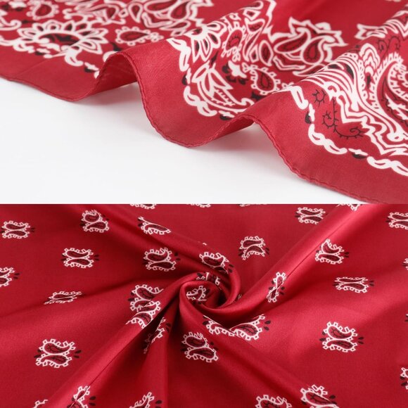 ⚡Men B-Wine Red Necktie 27.5 Inches Cowboy Scarves Pocket Square Silk Bandanas - Picture 8 of 8